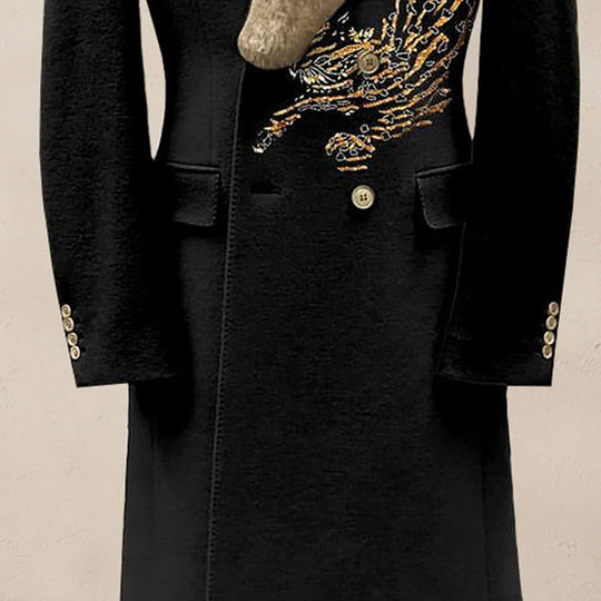 Men's Casual Contrast Binding Button Long Sleeve Windproof Fur Collar Overcoat 9888552911032