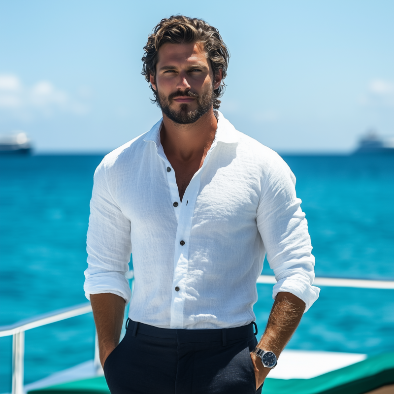 Men's Casual Solid Color Breathable Linen Lapel Slim Fit Long Sleeve Shirt DTT25061618