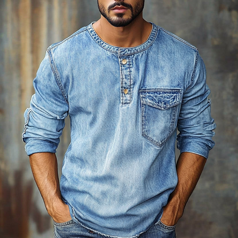 Men's Crew Neck Vintage Distressed Long Sleeve Denim Sweatshirt DTT25072914