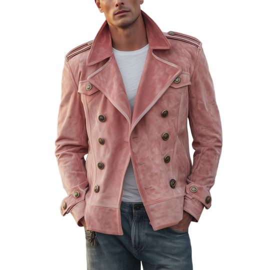 Men's Classic Retro Western Style Lapel Suede Epaulette Double-breasted Jacket DTT25081411