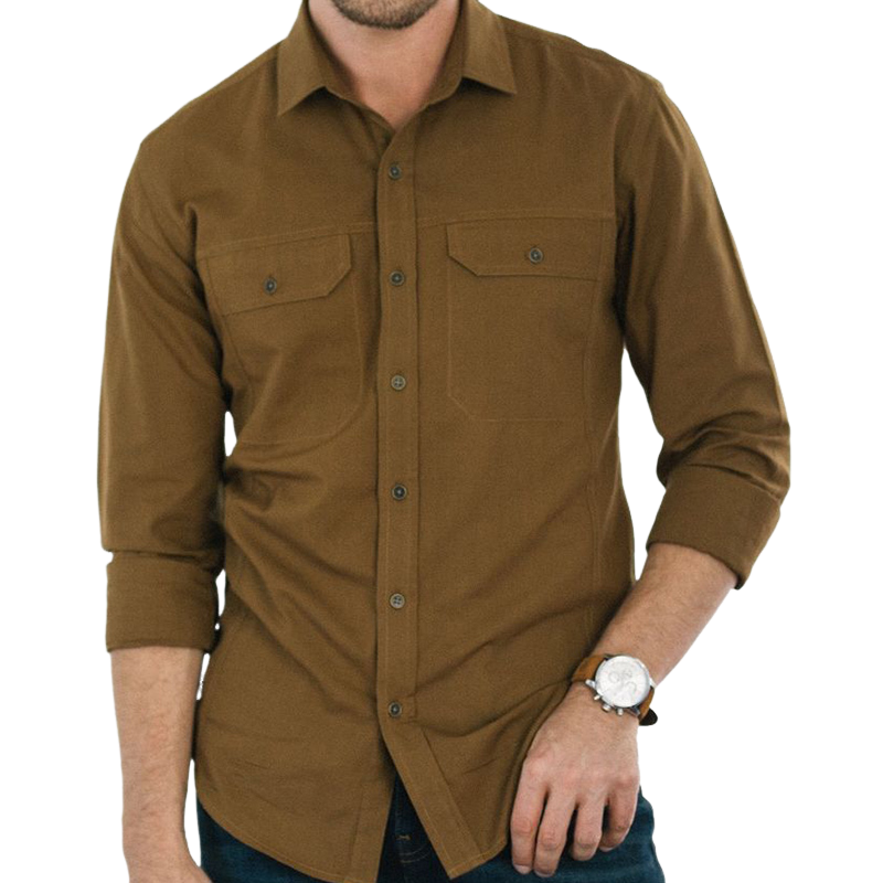 Men's Vintage Caramel Slim Fit Long Sleeve Button-Down Shirt 9893977227448