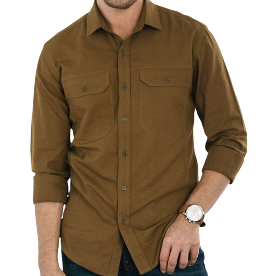 Men's Vintage Caramel Slim Fit Long Sleeve Button-Down Shirt 9893977227448