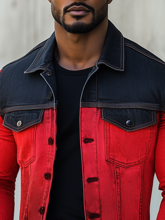 Stylish Contrast Color Stitching Denim Jacket 9904640426168