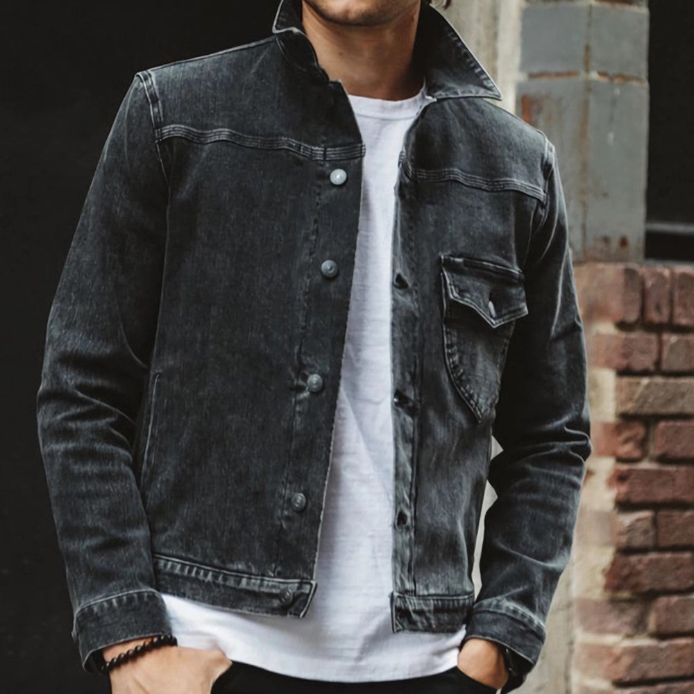 Men's Vintage Washed Denim Button Jacket 9911547265208