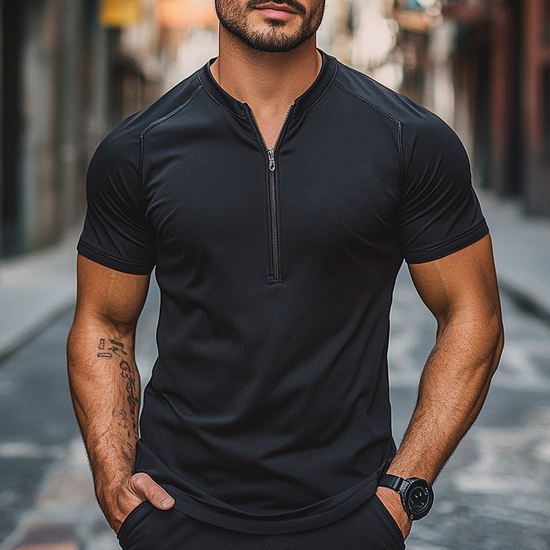 Men's Quick-Drying Casual Short-Sleeved Zipper T-Shirt DDT25052813
