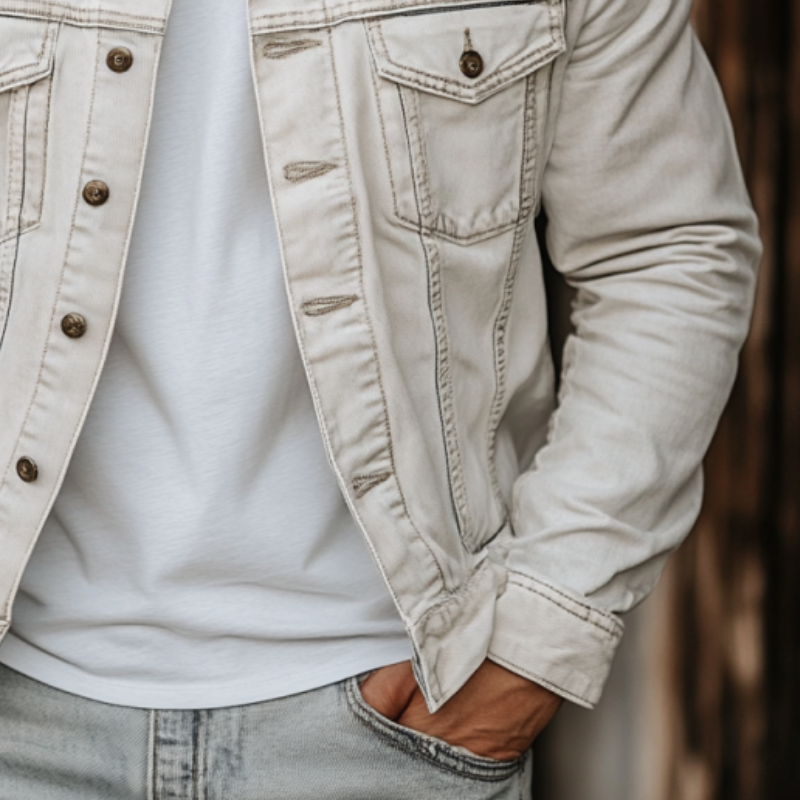 Men's Classic Casual Solid Color Washed Denim Jacket 9892386046136