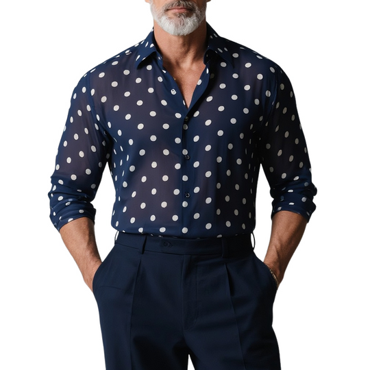 Men's Fashion Polka Dot Lapel Long Sleeve Shirt DTT25072916