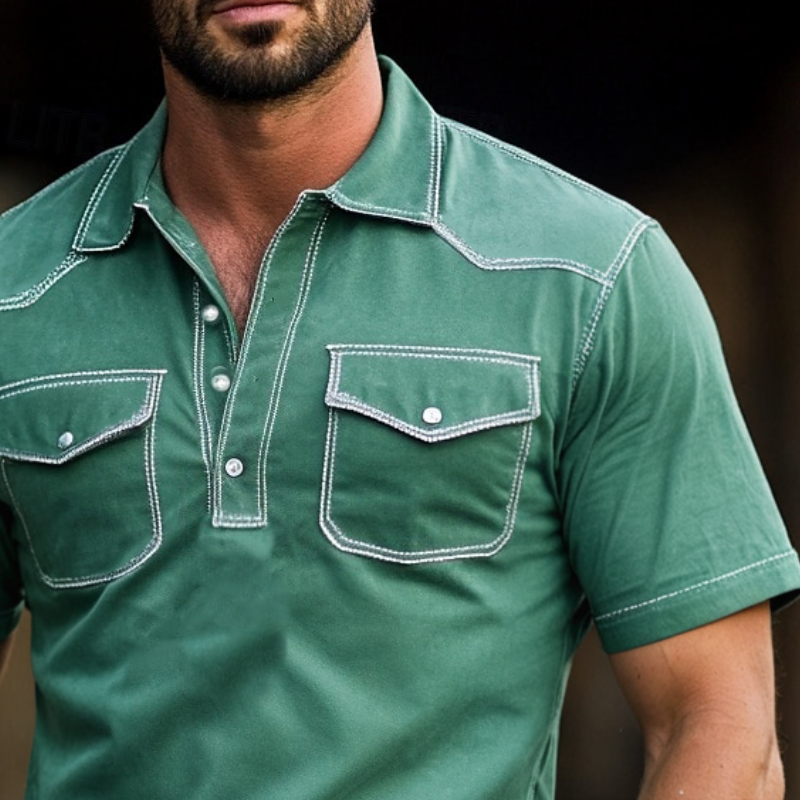 Men's Fashion Solid Color Western Style Slim Fit Short Sleeve Polo Shirt DTT25061322