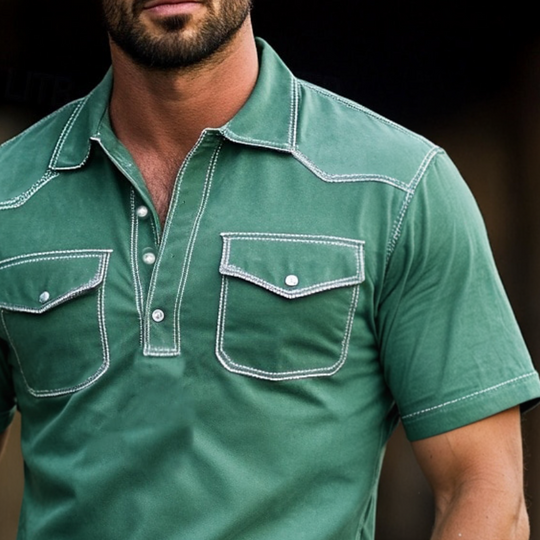 Men's Fashion Solid Color Western Style Slim Fit Short Sleeve Polo Shirt DTT25061322