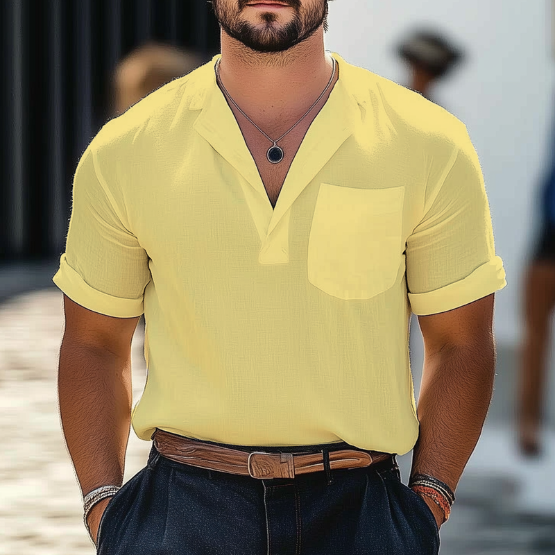 Men's Summer Business Cotton And Linen V-neck Short-sleeved T-shirt DTT25061102