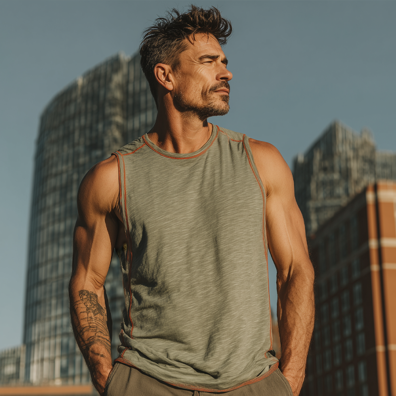 Men's Blended Round Neck Sleeveless Tank Tops DTT25062707
