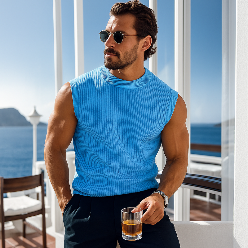 Men's Casual Solid Color Breathable Round Neck Slim Fit Knitted Pullover Vest DTT25070320