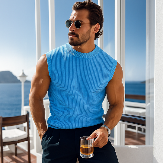Men's Casual Solid Color Breathable Round Neck Slim Fit Knitted Pullover Vest DTT25070320