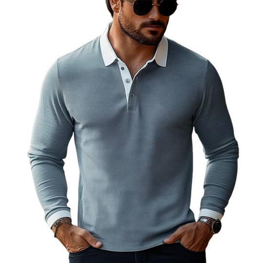 Men's Contrast Color Long Sleeve Cotton Blend POLO Shirt DTT25072904