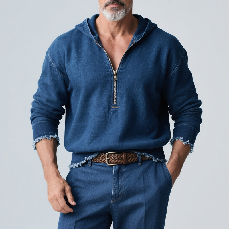 Men's Fashion Hooded Long Sleeve Denim Shirt DTT25072918