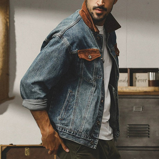 Men's Retro Denim Lapel Color Matching Work Jacket 9884509241528
