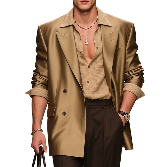 Men's Classic Vintage Style Luxe Satin Double Breasted Blazer DTT25062616