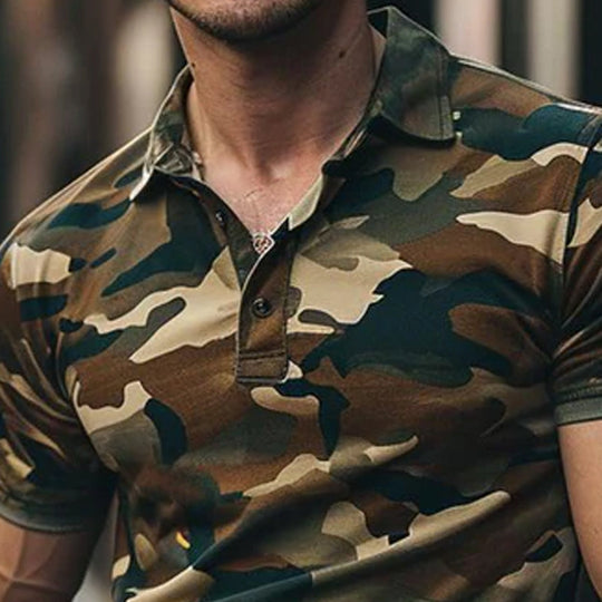 Men's Casual Camo Cotton Blend Lapel Short Sleeve Polo Shirt DTT25082014