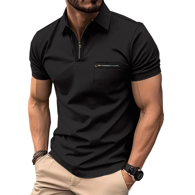 Men's Solid Waffle Button Henley Neck Sports Polo Shirt 9907265568952