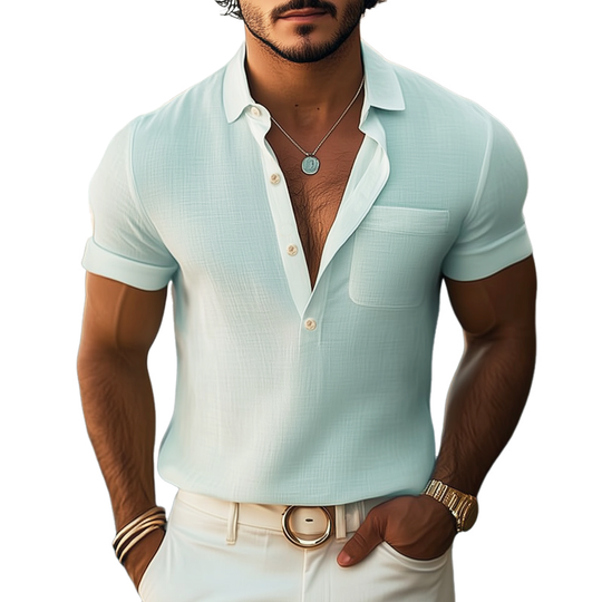 Men's Summer Basic Polo Collar Textured Short-sleeved T-shirt DTT25070811