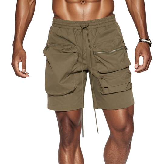 Men's Fashion Solid Color Elastic Waist Zipper Pocket Cargo Shorts DDT25052804