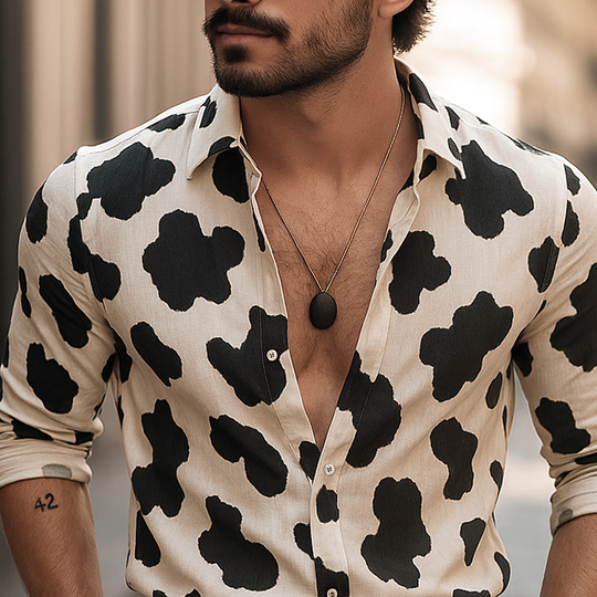 Men's Cow Print Lapel Long Sleeve Shirt DTT25062408