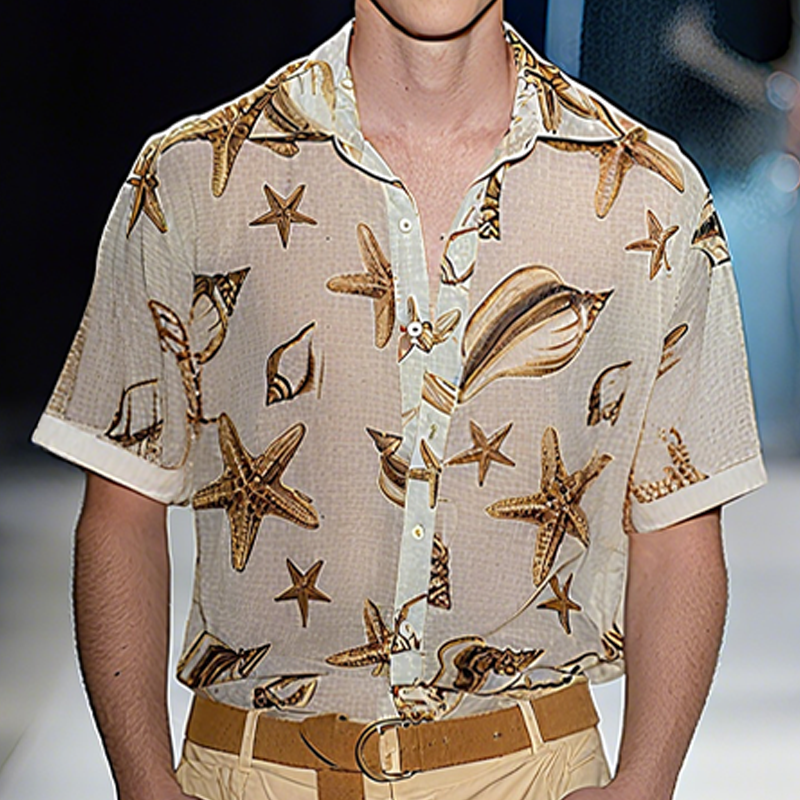 Men's Spring And Summer Fashion Casual Slightly Transparent Cool Chiffon Printed Short-sleeved Shirt DTT25062513