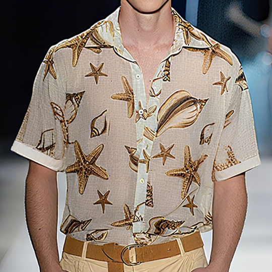Men's Spring And Summer Fashion Casual Slightly Transparent Cool Chiffon Printed Short-sleeved Shirt DTT25062513
