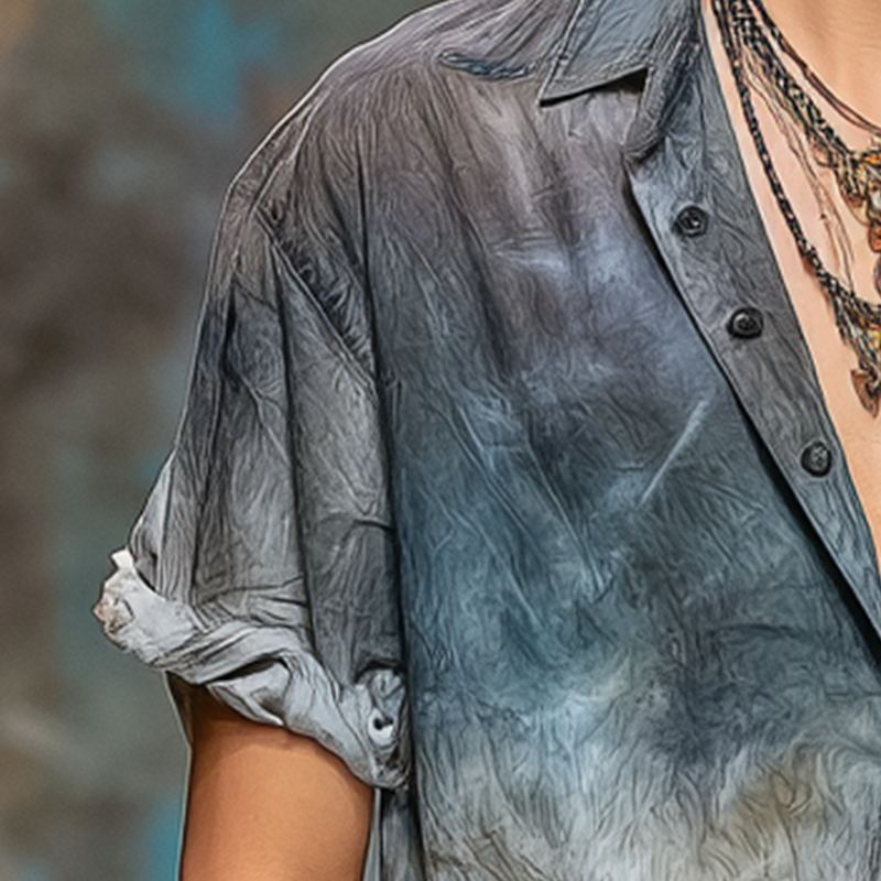 Men's Summer Personalized Gradient Printed Cotton Blended Short Sleeve Shirt DTT25071420