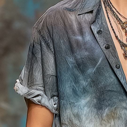 Men's Summer Personalized Gradient Printed Cotton Blended Short Sleeve Shirt DTT25071420