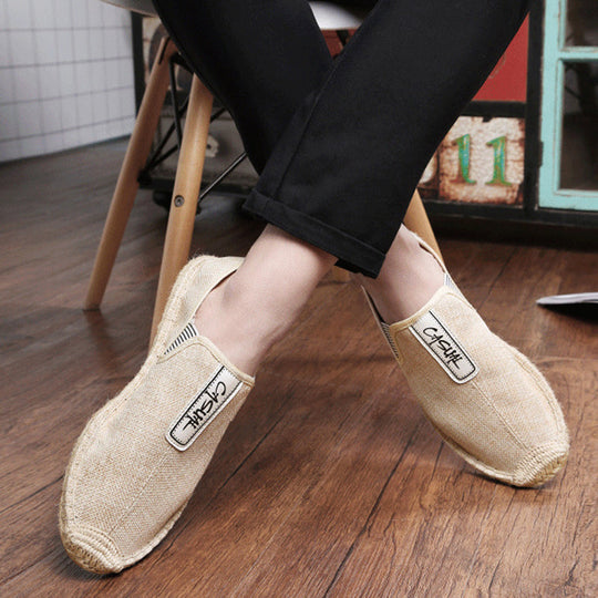 Men's Daily Letter Pattern Slip On Straw Canvas Shoes 9888556122296