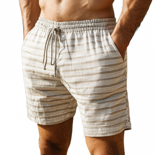 Men's Casual Breathable Cotton Blend Striped Elastic Waist Holiday Shorts DDT25052812