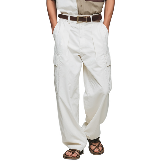 Men's Casual Solid Color Breathable Cotton Multi-Pocket Straight Cargo Pants DTT25070910