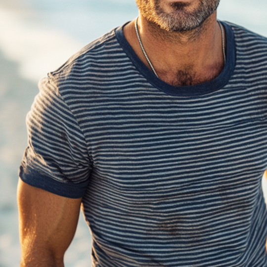 Men's Retro Casual Shabby Striped Printed Round Neck Short Sleeve T-Shirt DTT25053017