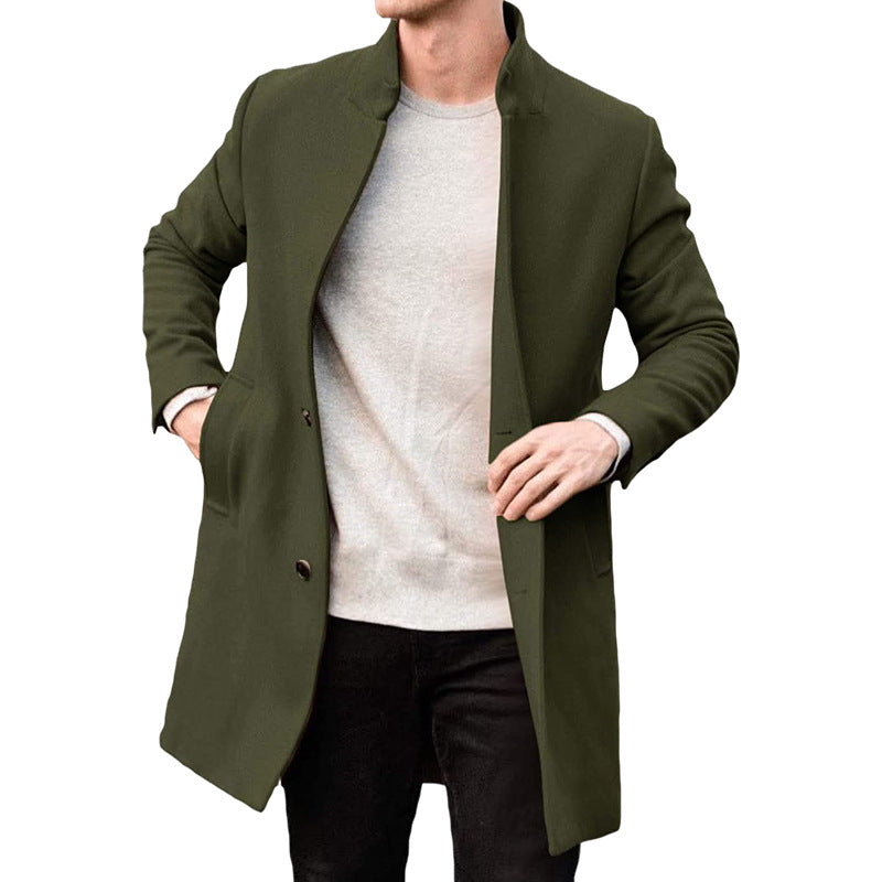 Men's Stand Neck Thick Wool Coat 9884519923896