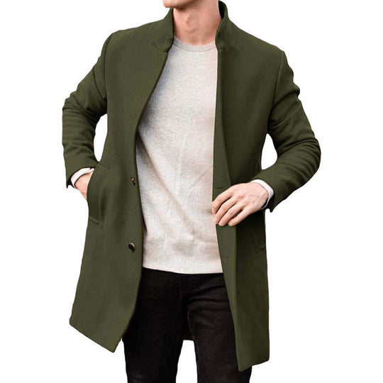 Men's Stand Neck Thick Wool Coat 9884519923896