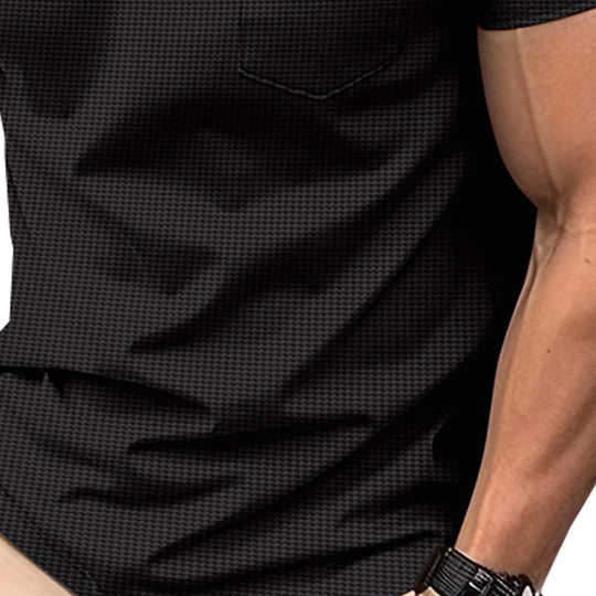 Men's Solid Waffle Button Henley Neck Sports Polo Shirt 9907265568952