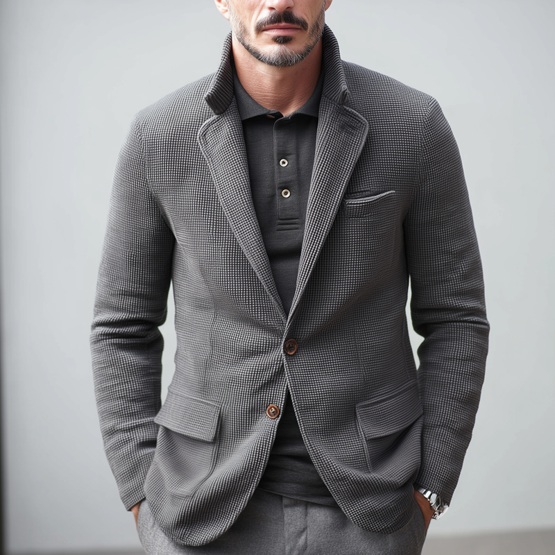 Men's Small Square Fabric Notch Lapel Two Buttons Casual Blazer DTT25082214