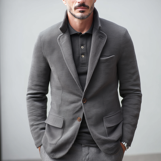 Men's Small Square Fabric Notch Lapel Two Buttons Casual Blazer DTT25082214