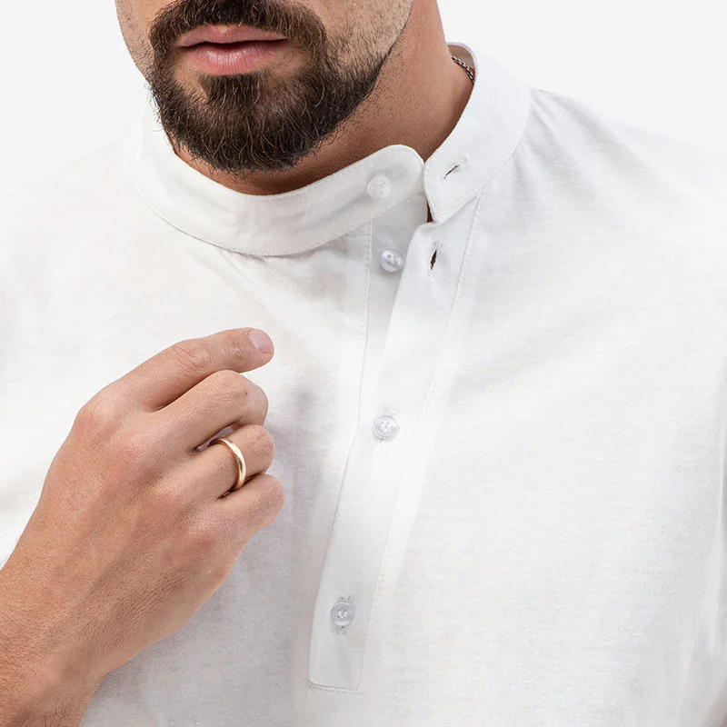 Men's Comfort Stretch Cotton Blend Stand Collar Short Sleeve Shirt 9918990680248