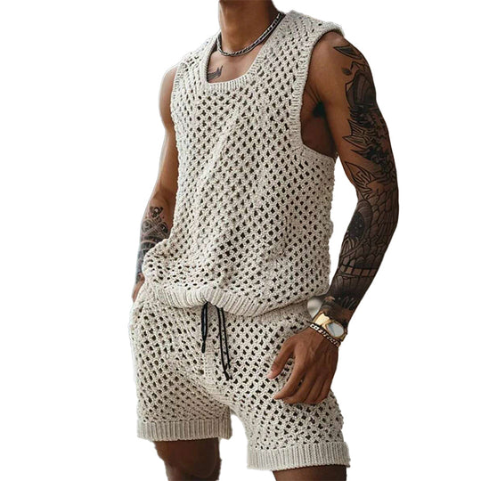 Men's Vacation Knitted Vest Shorts Two-Piece Set 9918989795512