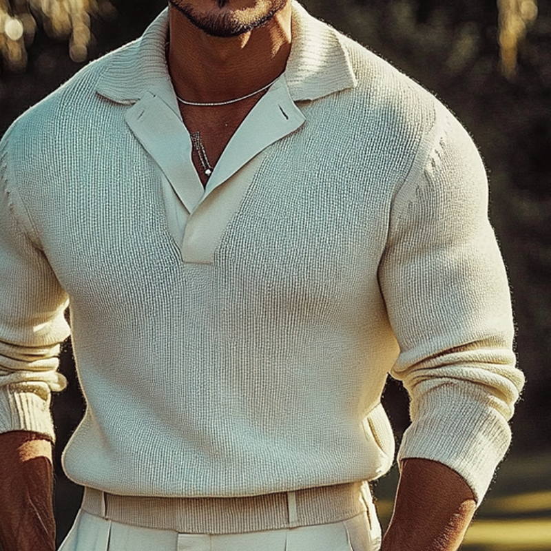 Men's Solid Color Loose Casual Lapel Knitted Sweater DTT25082913