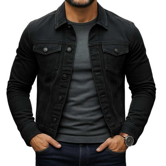 Men's Solid Color Slim Fit Single-breasted Lapel Denim Jacket DTT25082703