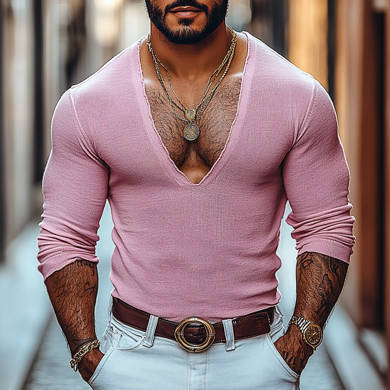 Men's Fashion V Neck Long Sleeve Knit Sweater 9903250407608