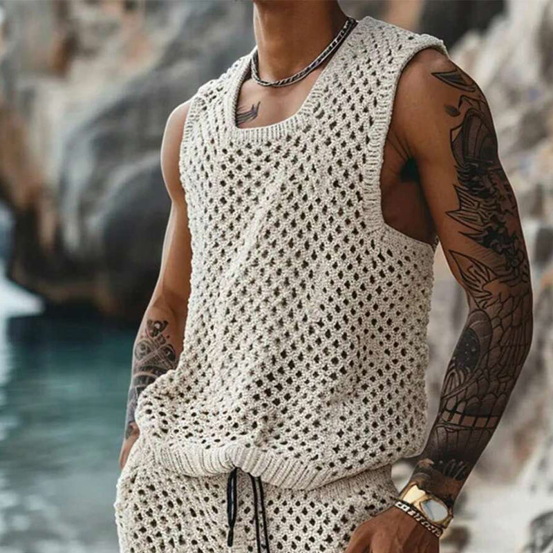 Men's Vacation Knitted Vest Shorts Two-Piece Set 9918989795512