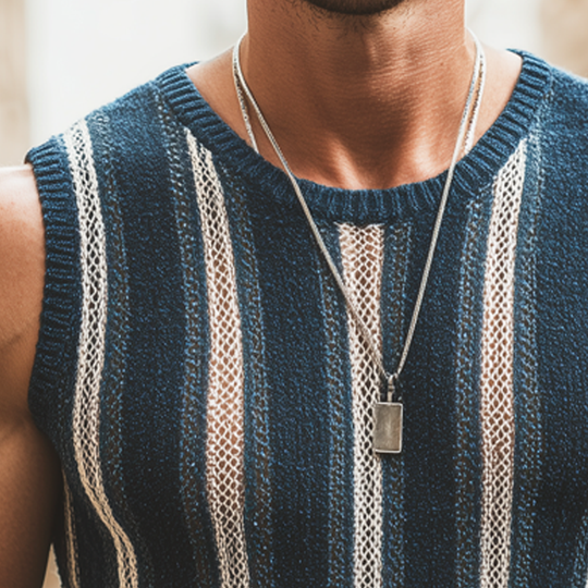 Men's Classic Colorblock Vertical Striped Knit Tank Top DTT25071605