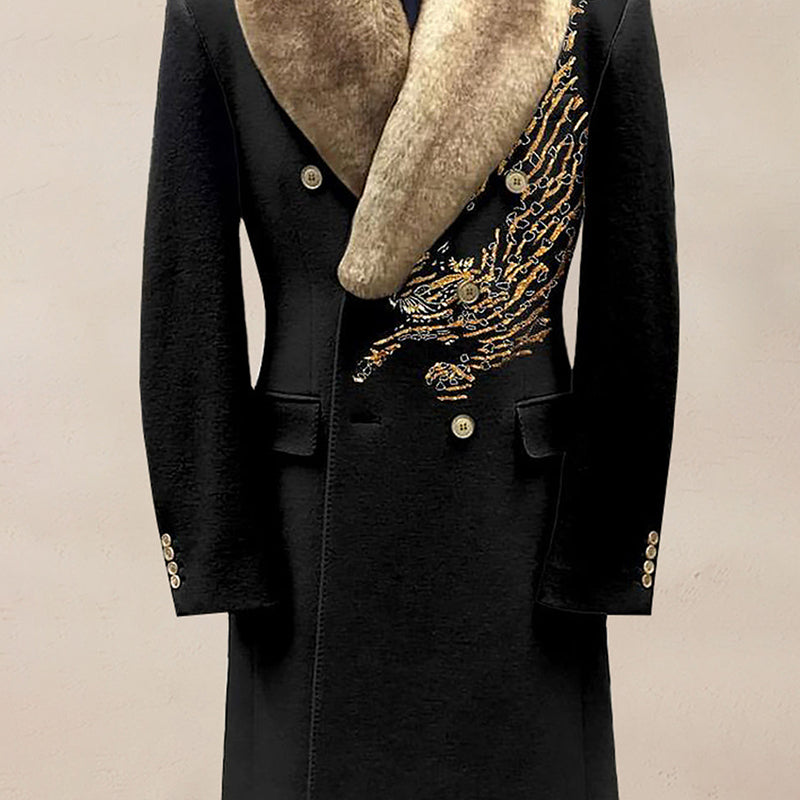 Men's Casual Contrast Binding Button Long Sleeve Windproof Fur Collar Overcoat 9888552911032