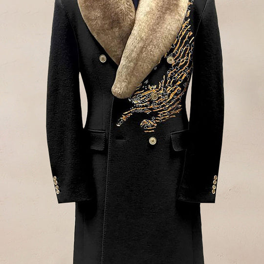 Men's Casual Contrast Binding Button Long Sleeve Windproof Fur Collar Overcoat 9888552911032