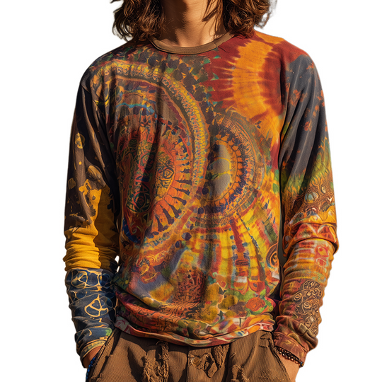 Men's Retro Casual Hippie Gradient Print Round Neck Long Sleeve T-shirt DTT25080710