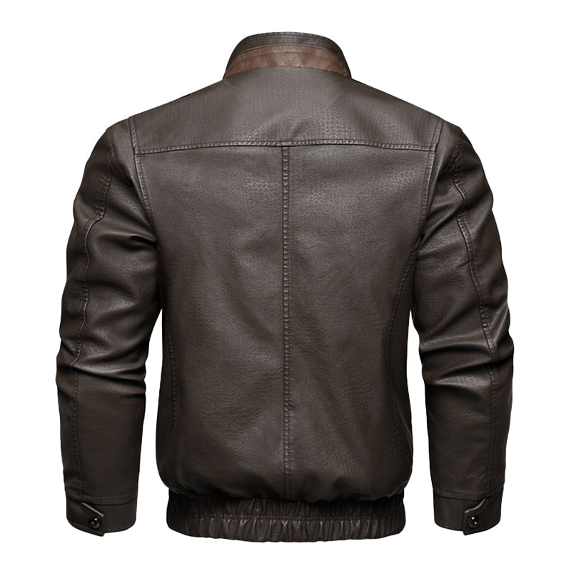 Men's Vintage Double Collar Leather Long Sleeve Zip Fly Bomber Jacket 9261087391928